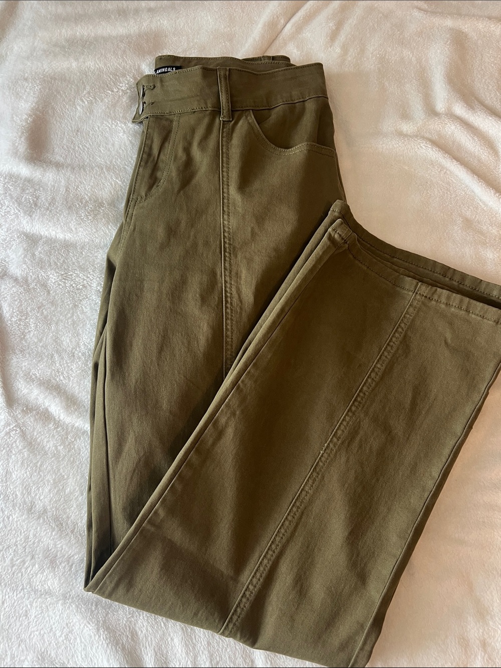 Flamingals Women's Olive Green High-Rise Straight Pants